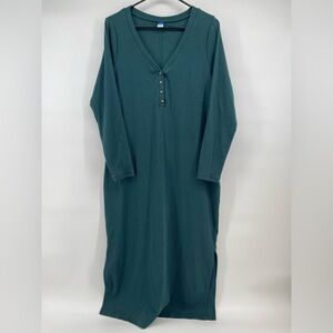 Old Navy Womens XLg Maxi Dress Ribbed Hunter Green Slits  V Neck Long Sleeve